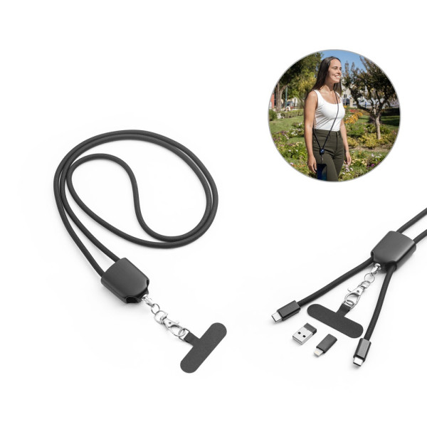 ZEWAIL. Lanyard mit Smartphone-Halterung, USB-C-Kabel und verschiedenen Adaptern aus recyceltem ABS 
