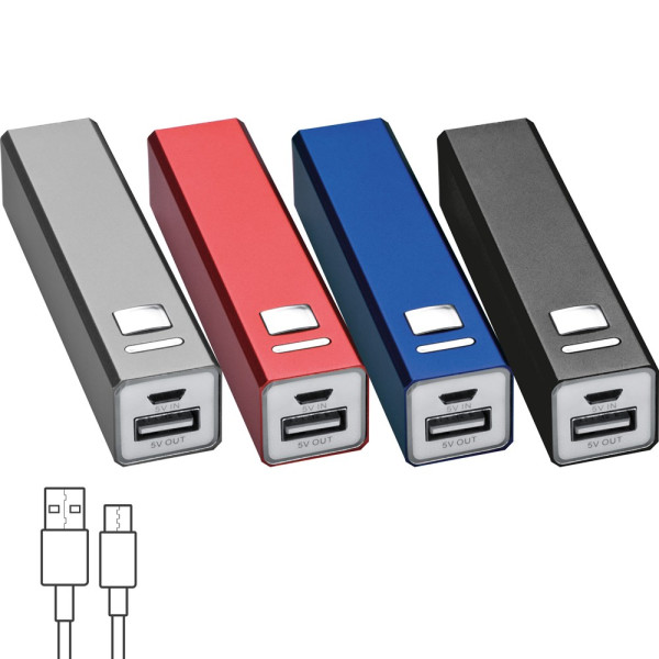 Powerbank 2.200 mAh aus Metall, inkl. Ladekabel OLEG