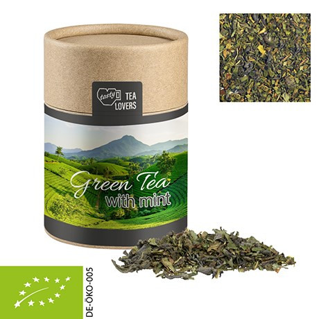 Bio Grüner Tee mit Minze, ca. 30g, Biologisch abbaubare Eco Pappdose Midi