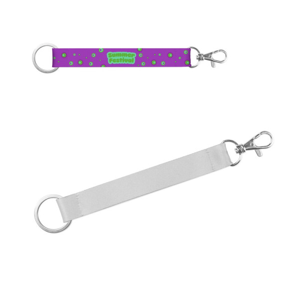 CRAWLEY. Kurzes Lanyard aus Polyester mit Ring und Karabiner, geeignet für Sublimation