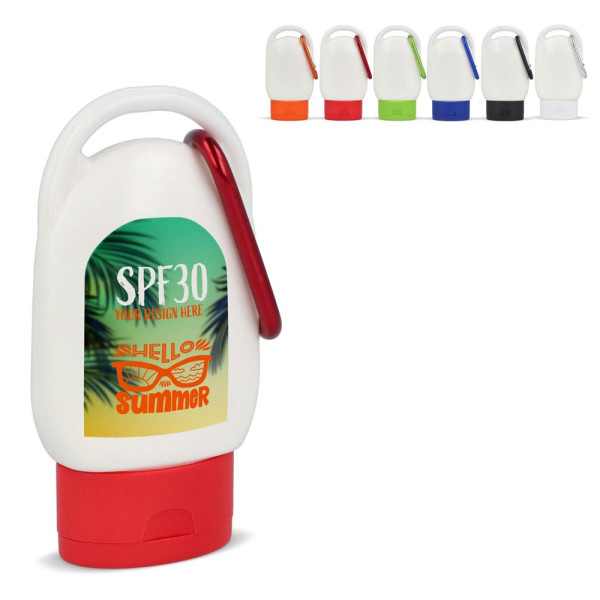 Sonnenschutzlotion mit Karabiner SPF30 aus recyceltem Material 30ml