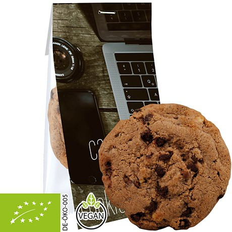 Bio Cookie Schoko-Cashew, ca. 25g, Express kompostierbarer Flowpack mit Werbereiter